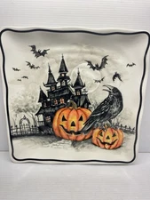 Halloween Maxcera Haunted House Jack O Lantern Raven 11"  Dinner Plate NEW (4)