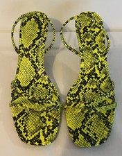 RARE Zara Lime Green / Neon Yellow Snake Print Kitten Heel Shoes EUR 38 / UK 5