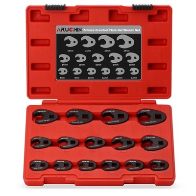 3/8 And 1/2 Drive Crowfoot Flare Nut Wrench Set 15piece 824mm Metric Crows Foo