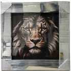 Lion King & Queen Liquid Glitter Wall Art Mirrored Frame Tribal Tattoo 55x55Cm