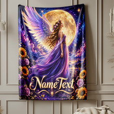 Personalized Fairy Moon Sunflower Coral Fleece Blanket Boho Decor