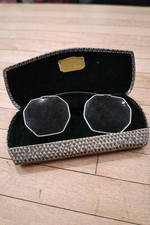 Octagonal Clip On Sunglasses Green Tinted Lenses with Case