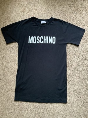 Moschino Teen Girl Kid White Logo Cotton Black T-shirt Dress 12 Year
