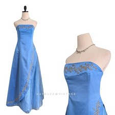 Vintage Fairy Midi Dress 8 Blue Prom Hoco 90s Y2K Cinderella Mesh Satin Empire