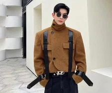 Men's New Fashion Winter Lapel Long Sleeve Loose Jackets Youth Casual Wool Coats