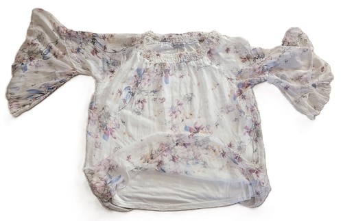 CAMICIA DONNA VIOLA BORGHI 100% SETA FLOREALE MANICA A CAMPANA FODERATA ITALIA TAGLIA 2X - Foto 7 di 22
