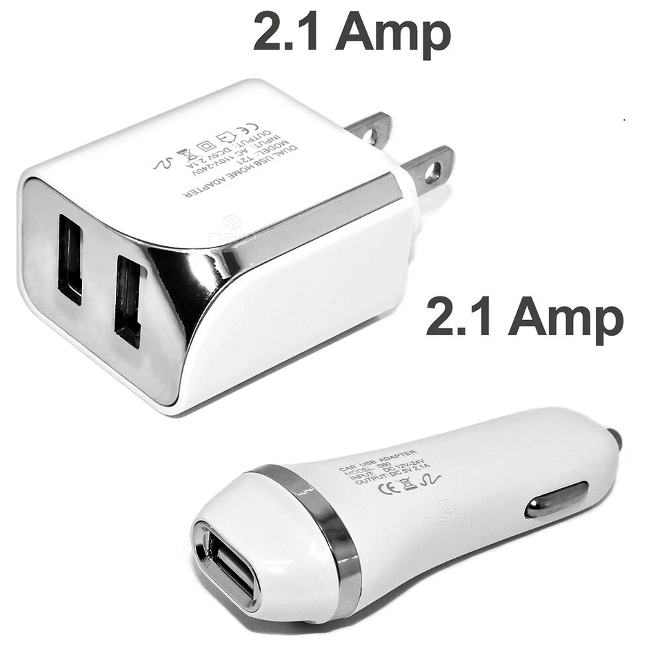 Adaptador de cargador de coche 2.1A color blanco + cargador de pared para el hogar + cable USB de 5 pies Foto 2 de 3