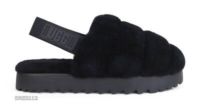 UGG Super Fluff Slide Black Fur Slippers Womens Size 8 *NEW*