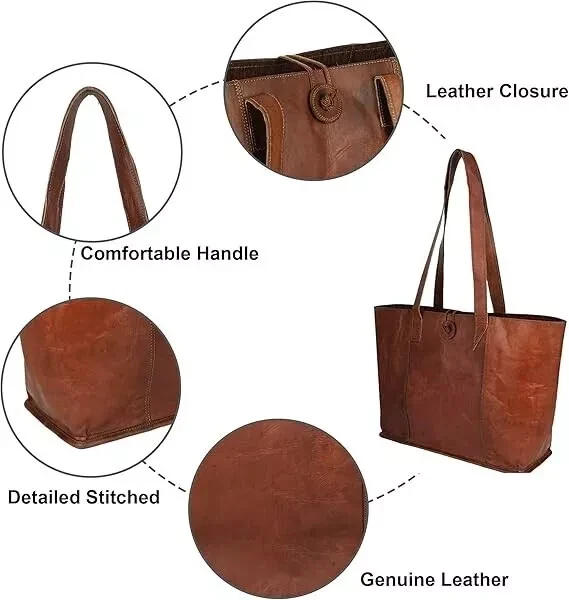 Leder Handgefertigt Alltag Beutel Mit Robust Griffe Schultertasche Tasche für - Bild 4 von 4