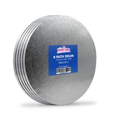 Round Silver Cake Board 8 Inch - Pack of 5 Drums 
