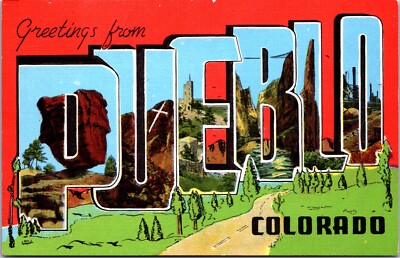 Postcard CO Multiple Scenes Large Letter Greetings Pueblo Colorado Linen C7