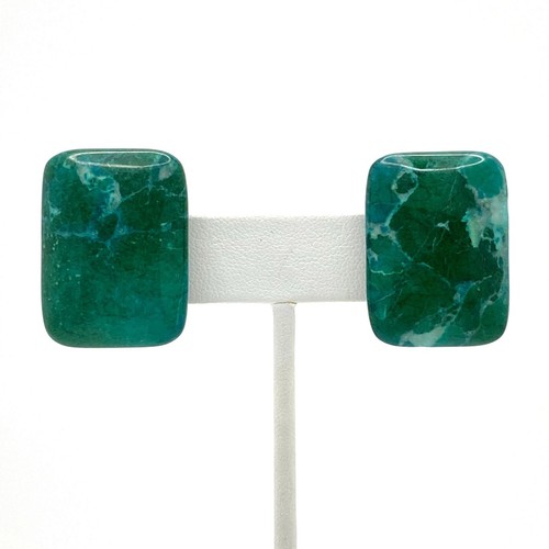Vintage Stone Large Clip On Earrings 1 3/16" L Chrysocolla ? - Picture 7 of 7