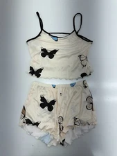Womens White Butterfly Two Piece Pajama Set Size Large