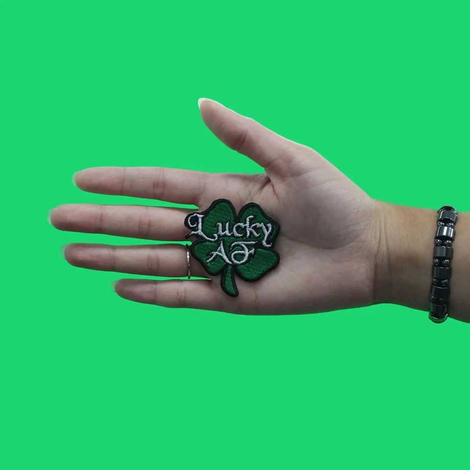 Lucky AF Four-Leaf Clover Patch Green Funny Holiday Embroidered Iron On - Image 2 of 2