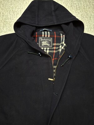 Burberry's Jacket Coat Hooded New Wool Nova Check Blue Navy Men's