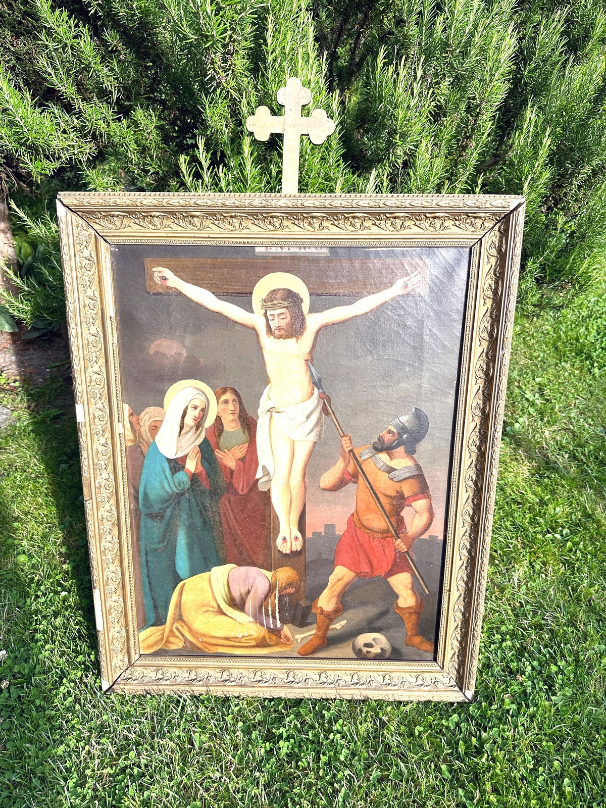 Kreuzigung original Ölgemälde Kreuzwegstation Antik alt #22892