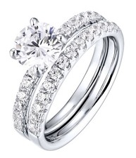 Sterling Silver Simulated Diamond Solitaire & Eternity Bridal Set Ring size J-S