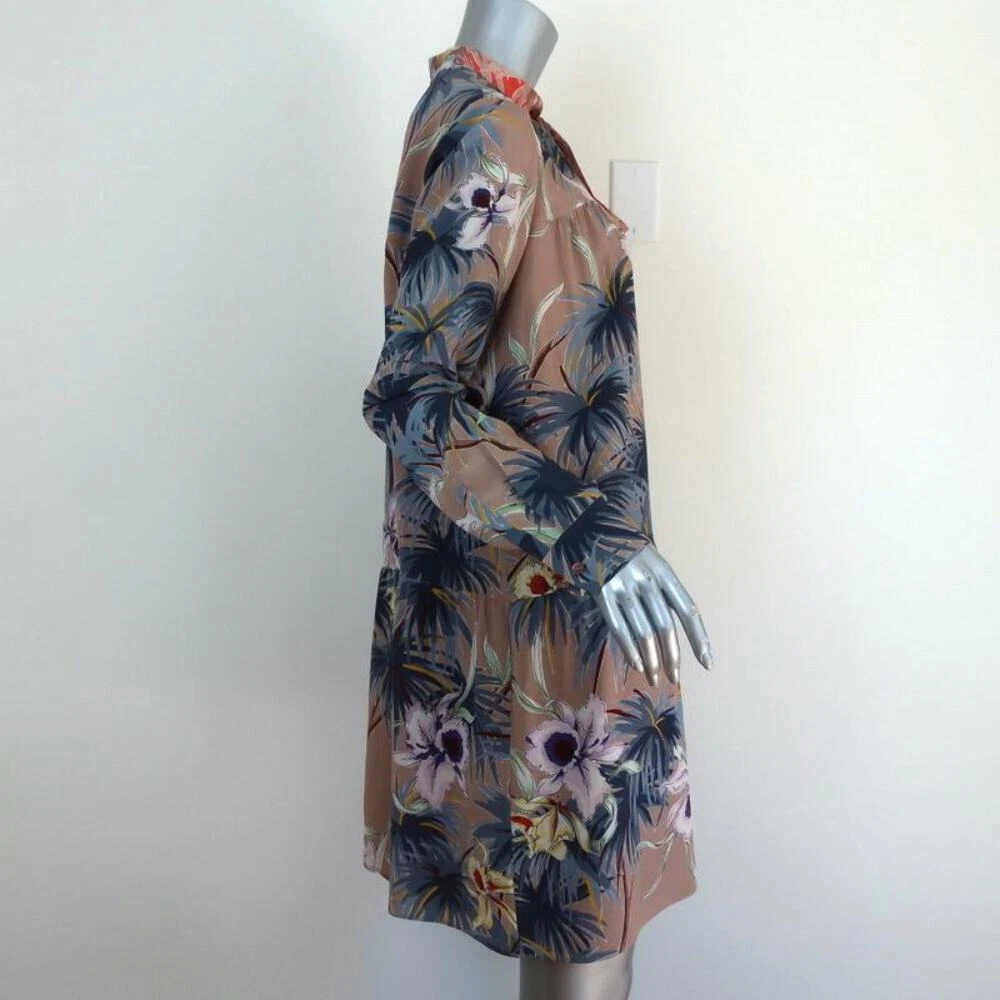 Abito Valentino cravatta scollo marrone stampa floreale seta taglia 8 manica lunga mini