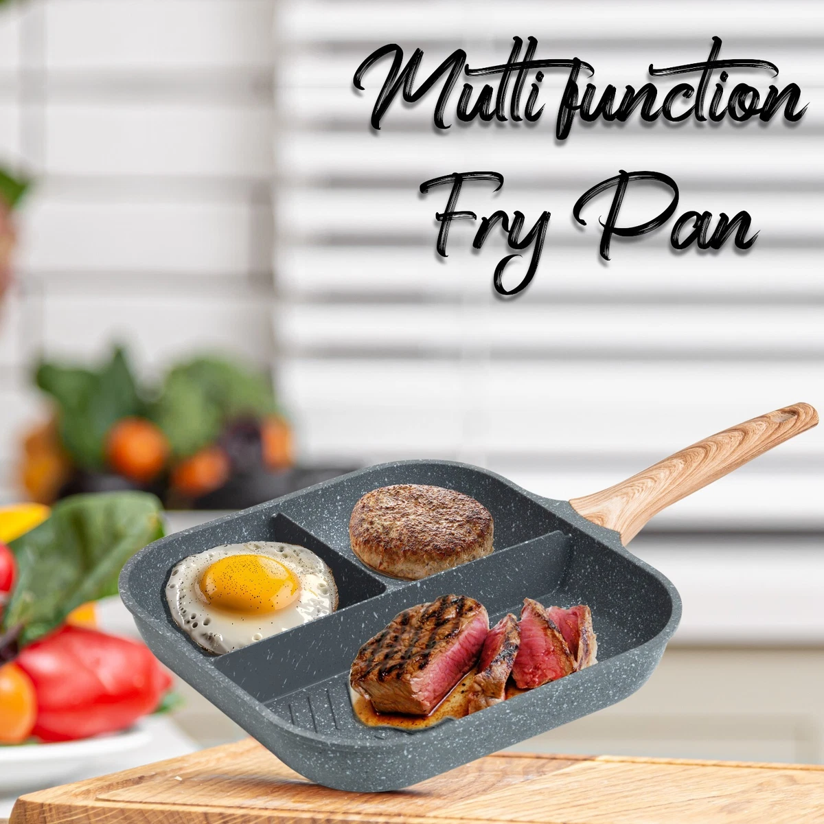 Sartén Antiadherente Freír Multi Sección 3 en 1 Parrilla Desayuno Sartén Tortilla Grande