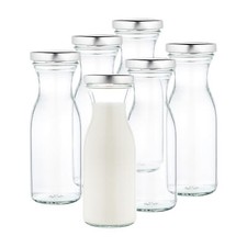 6er Set Milchflasche 250 ml Deckel silber Weithalsflasche Karaffe Glasflaschen
