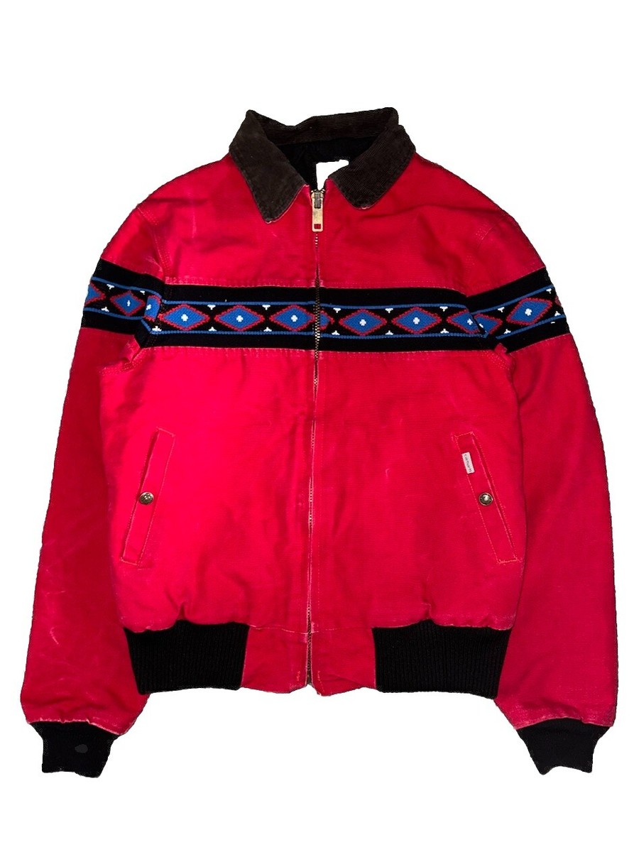 VTG 90s M CARHARTT AZTEC SOUTHWEST JACKET COAT DETROIT RED CRIMSON