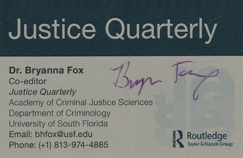 CRIMINOLOGIST BRYANNA FOX SIGNED BUSINESS CARD ABC NEWS "THE LESSON IS MURDER"
