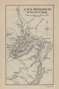 S.M.S. Königsberg. Battle of Rufiji Delta. 1914-1915. First World War. 1923 map