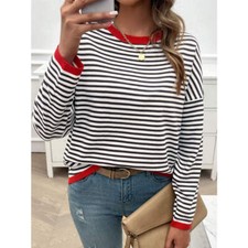 Striped Round Neck Dropped Shoulder Sweater