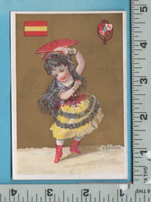 D644 Trade card Spanish hand fan dancer Spain's national flag national shield