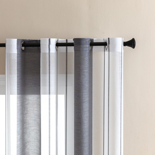 Rustic Stripe Sheer Curtain Window Drapes Panels Farmhouse Decor Grommet Top - Picture 23 of 47
