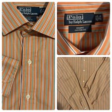 Polo Ralph Lauren Men's Regent Custom Fit L/S Button Shirt Orange Stripe   16.5