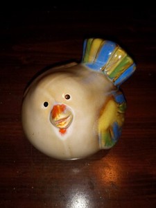 Ceramic Fat Bird Tan Blue And Green