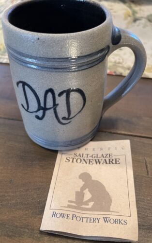 Vintage Handmade Rowe Pottery Works Salt Glaze Dad Adorned Coffee Mug Authentic - Picture 1 of 10
