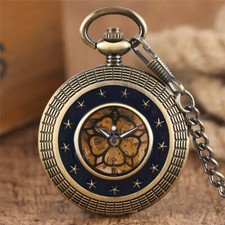 Bronze Star Case Dial Analog Hand Wind Mechanical Pocket Watches FOB Chain Gift