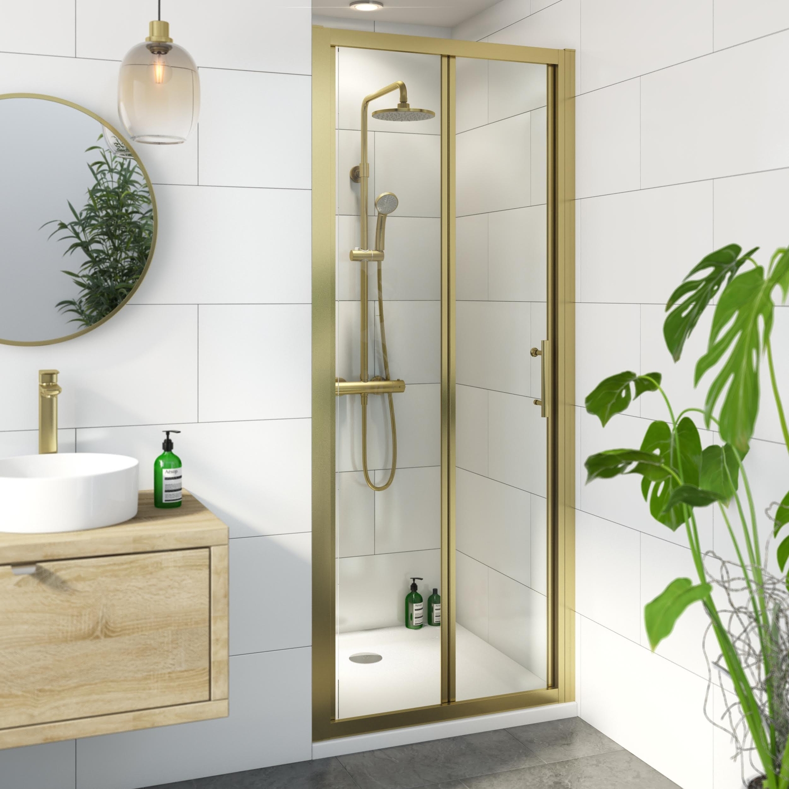 Bifold Shower Door 800mm - 6mm Brushed Brass Aluminium Clear Glass Bathroom