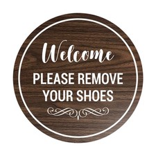 Signs ByLITA Circle Welcome Please Remove Your Shoes Sign Walnut - Medium 6"