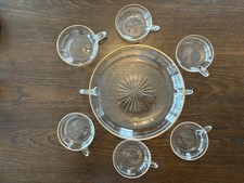 Antik Set Dessert Kompott Eis 1 Schale & 6 Sch&auml;lchen Art D&eacute;co Griffe Goldrand