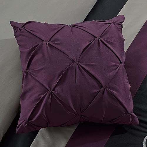 Napa 7-Piece Luxury Leaves Scroll Embroidery Bedding Queen Purple/Black/Gray - Foto 6 di 7