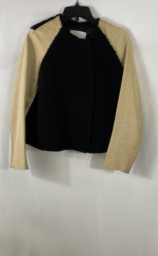 3.1 Phillip Lim Women's Real Lamb Shearling Calf Leather Jacket Black Beige Sz 4