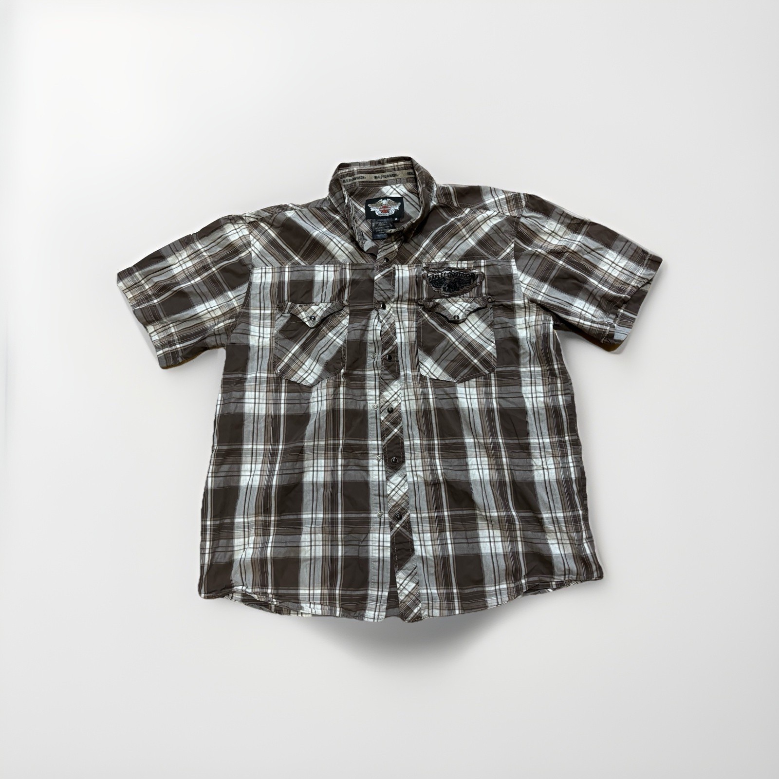 Harley-Davidson Men's Short Sleeve Shirt Button Down, Plaid, Size XL