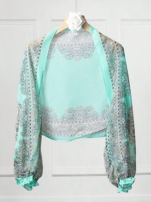 Green Ultra-Thin Paisley Print Silk Shawl For Women