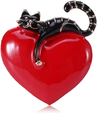 Cat Pet Red Love Heart Brooch Pin Hat Badges Accessory