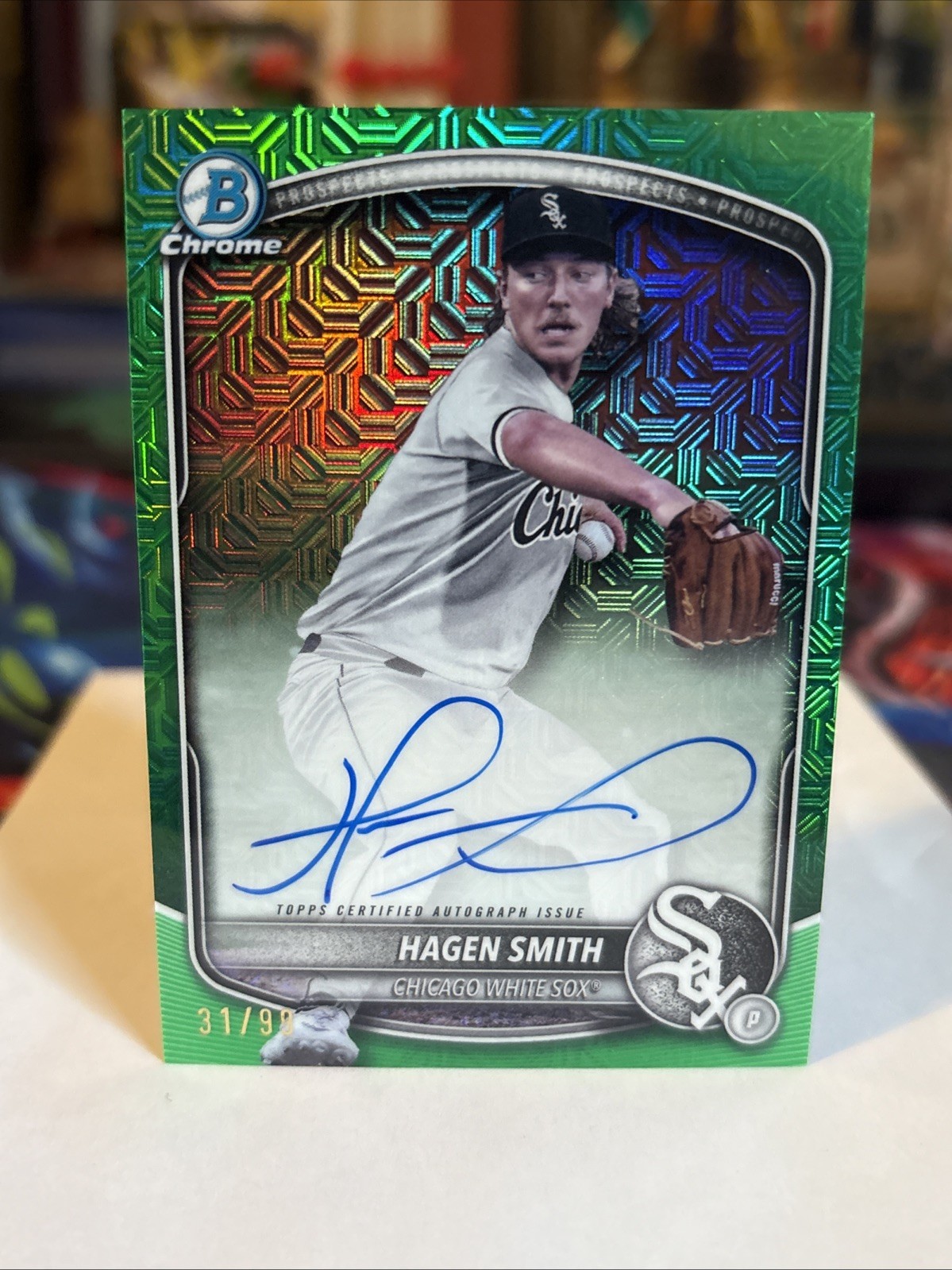 2025 Bowman Hagen Smith Rookie Chrome Green Mega Mojo Autograph /99 White Sox