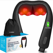 CUPILO Cordless Heated Neck  Shoulder Massager Rechargeable Shiatsu Black