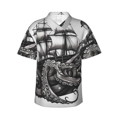 Octopus Print Hawaiian Shirt Mens Tropical Beach Vacation