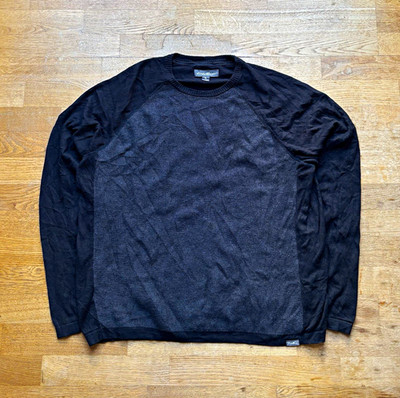 Eddie Bauer Herren Strickpullover schwarz/grau meliert Rundhals Langarm Logo L