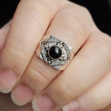 Vintage 925 Sterling Silver Black Onyx Cabochon Ring Size 7.25 - 7.1 g