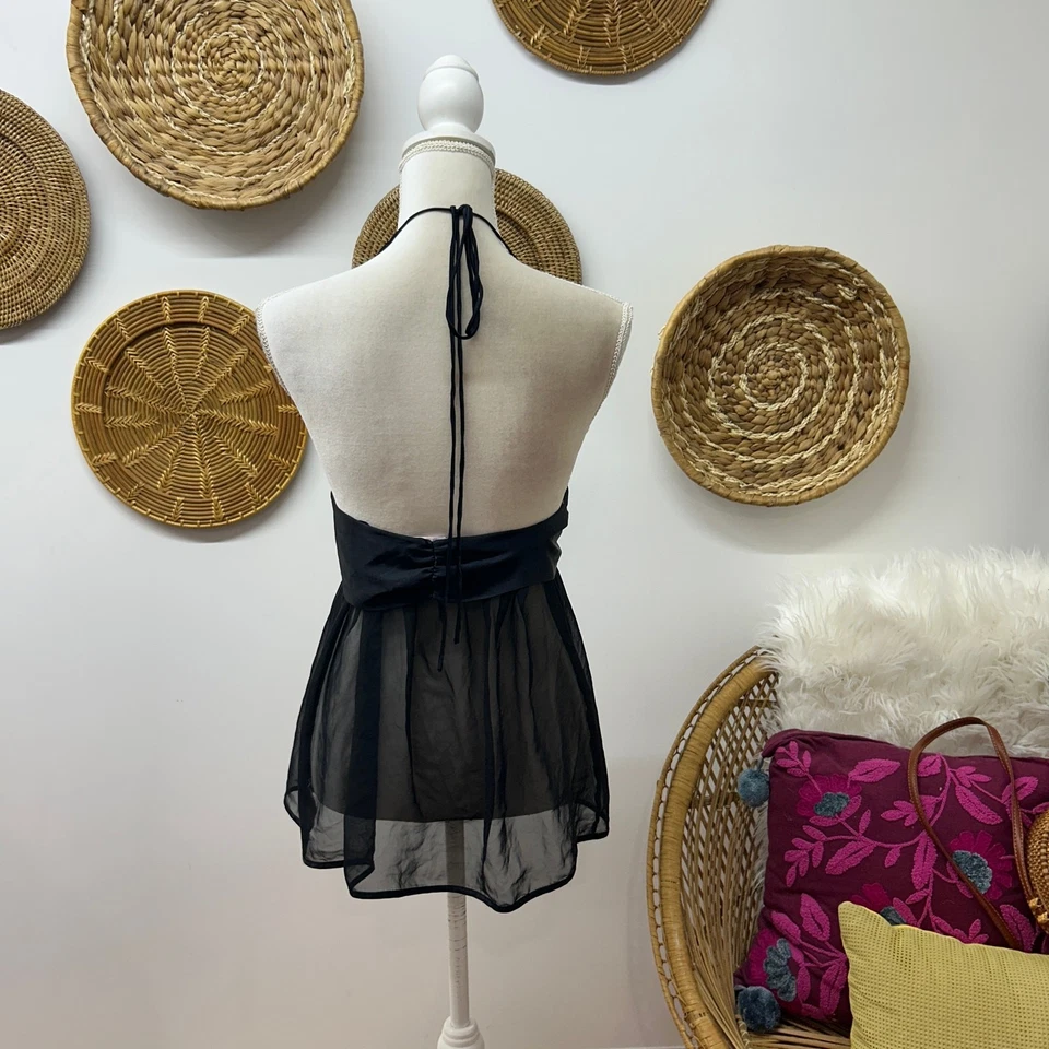 Lencería Negra Victoria's Secret Años 2000 Y2K Mediana Encaje Transparente Sexy Corbata Frontal Encaje Foto 3 de 4