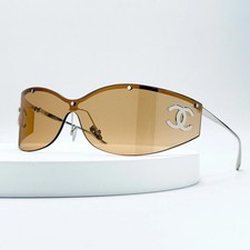 CHANEL SUNGLASSES BROWN SHIELD CH71787 CH9582 SILVER FRAME 100 AUTHENTIC ITALY