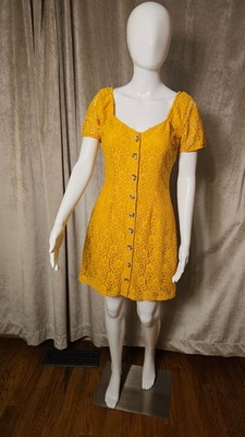 Abercrombie & Fitch Yellow Lace Button Front Mini Dress Women's Small | eBay